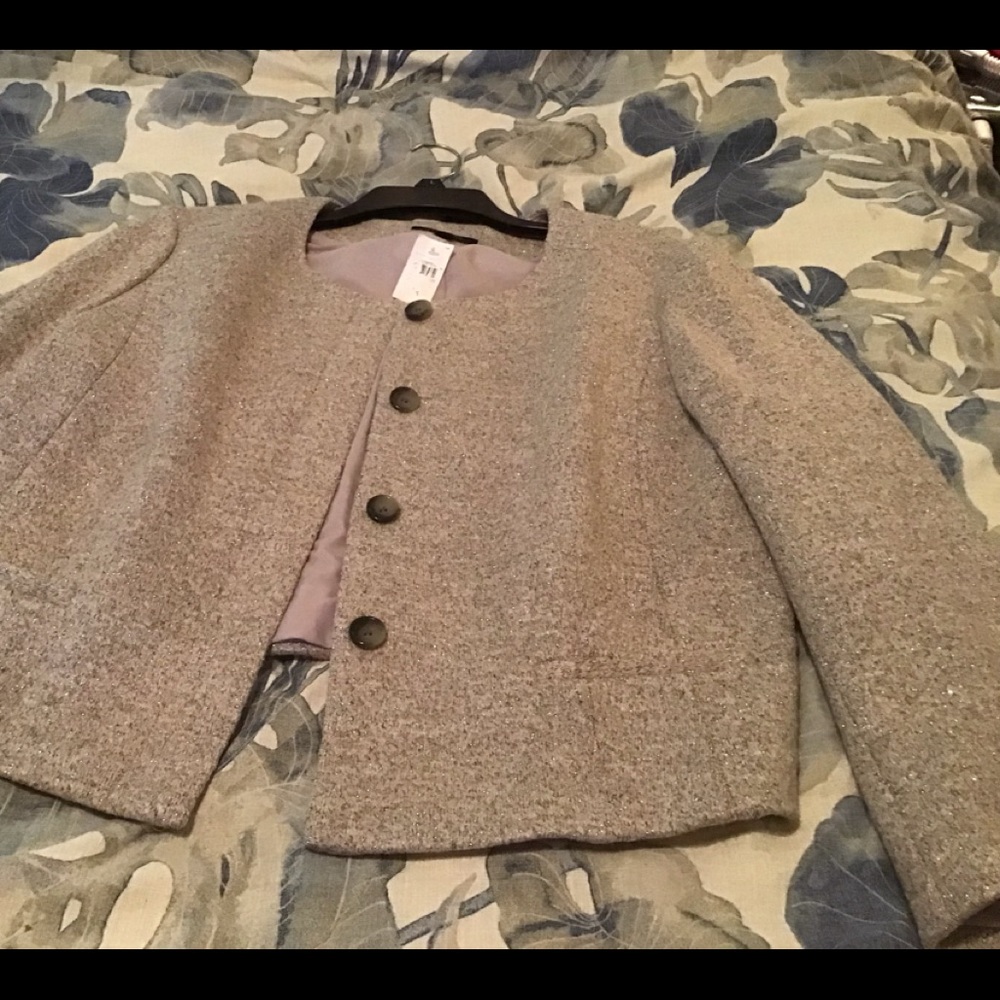 Ann Taylor wool suit in a beautiful sparkly beige color. Never worn.